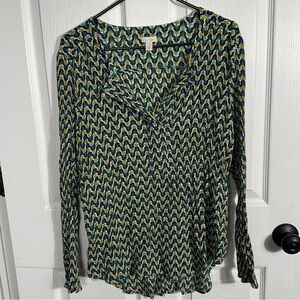 Hinge hi/lo crinkled shirt, open or closed neck, fox face design, longsleeve, XL